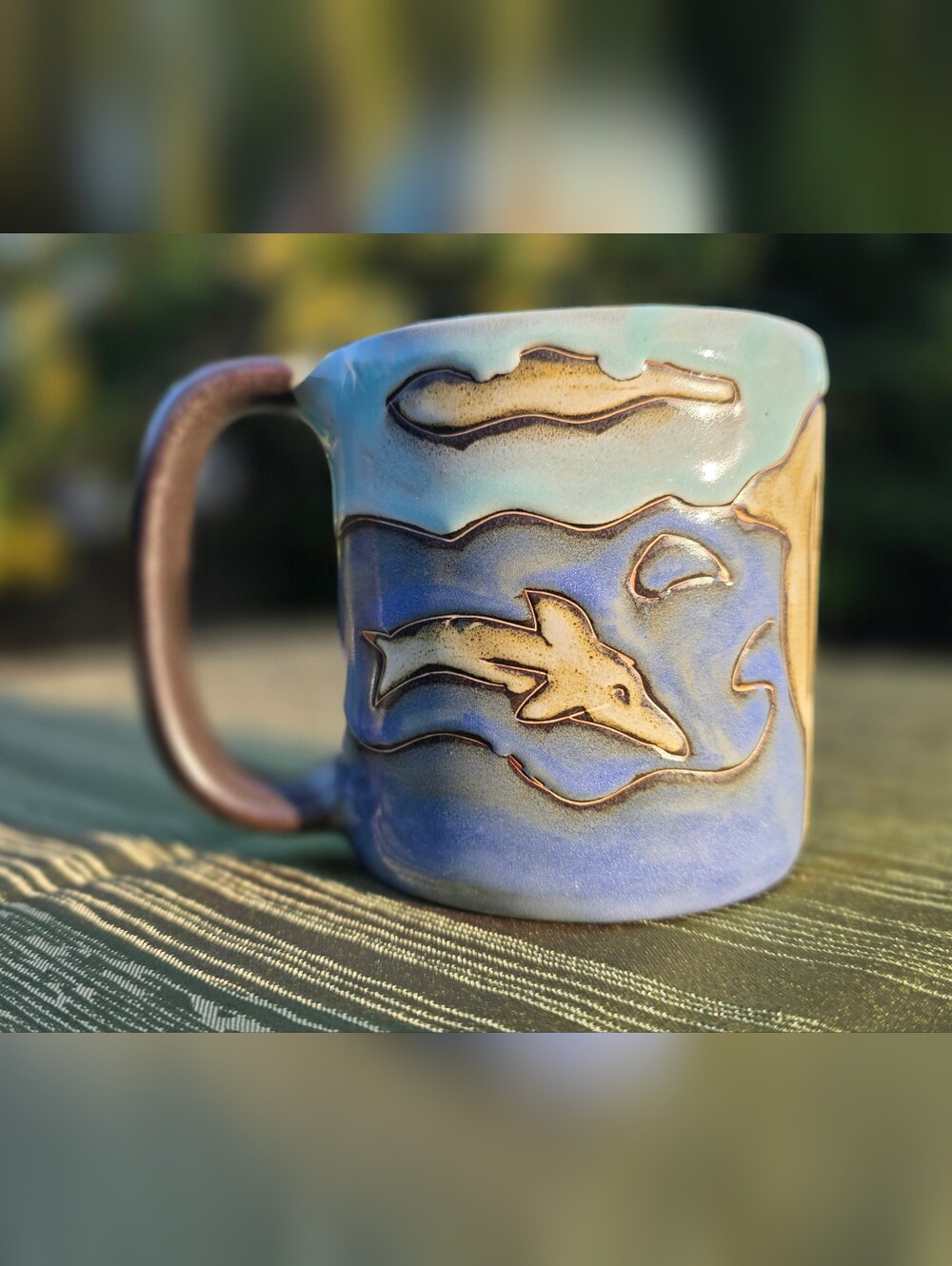 Mara Mexico Stoneware Dolphin Coffee Mug 16oz Hand Etched 🐬